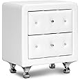 Baxton Studio Stella Crystal Tufted Upholstered Modern Nightstand, White
