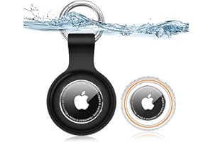 MUCUTY AirTag Holder with IPX8 Waterproof Cover, Soft Silicone AirTag Keychain, Ultra-Thin, Scratch-Resistant & Shock Absorption Cases for Apple GPS Tracker Item Tag Finders Accessories (Black)