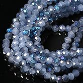 5 Strands 6mm Gray Blue Color Half Plated Faceted Rondelle Beads, Songxi Glass Beads for Keychain Making Necklace Earring Jewelry Making for Gemstone DIY Craft Supplies