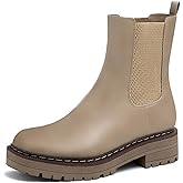 Athlefit Women's Chelsea Ankle Boots Platform Slip On Chunky Heel Lug Sole Leather Booties