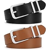 SANSTHS 2 Pack Women Belt for Jeans Pants, Simple Fashion Ladies Waist Belt with Gold Buckle, 1inch Width