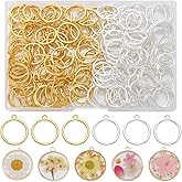 WADORN 180Pcs 2 Colors Round Open Bezel Connector Charms, Hollow Circle Bezel Round Linking Charms Metal Round Blanks Bezel Frame Pendants for Women DIY Jewelry Necklace Earring Making Supplies