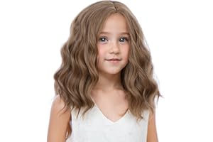 WAVELNM Kids Light Brown Wigs Child Short Brown Bob Wig Girls Loose Curly Wavy Wig Kids Brunette Side Part Synthetic Wigs for Daily Halloween Party Use