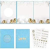 IRENE Guest Book for DIY, Blank Light Blue Gold Party Decoration Sign Book Alternative for Wedding, Birthdays, Graduation, Baby Showers, Quinceanera, Farewell, Retirement Celebration Party