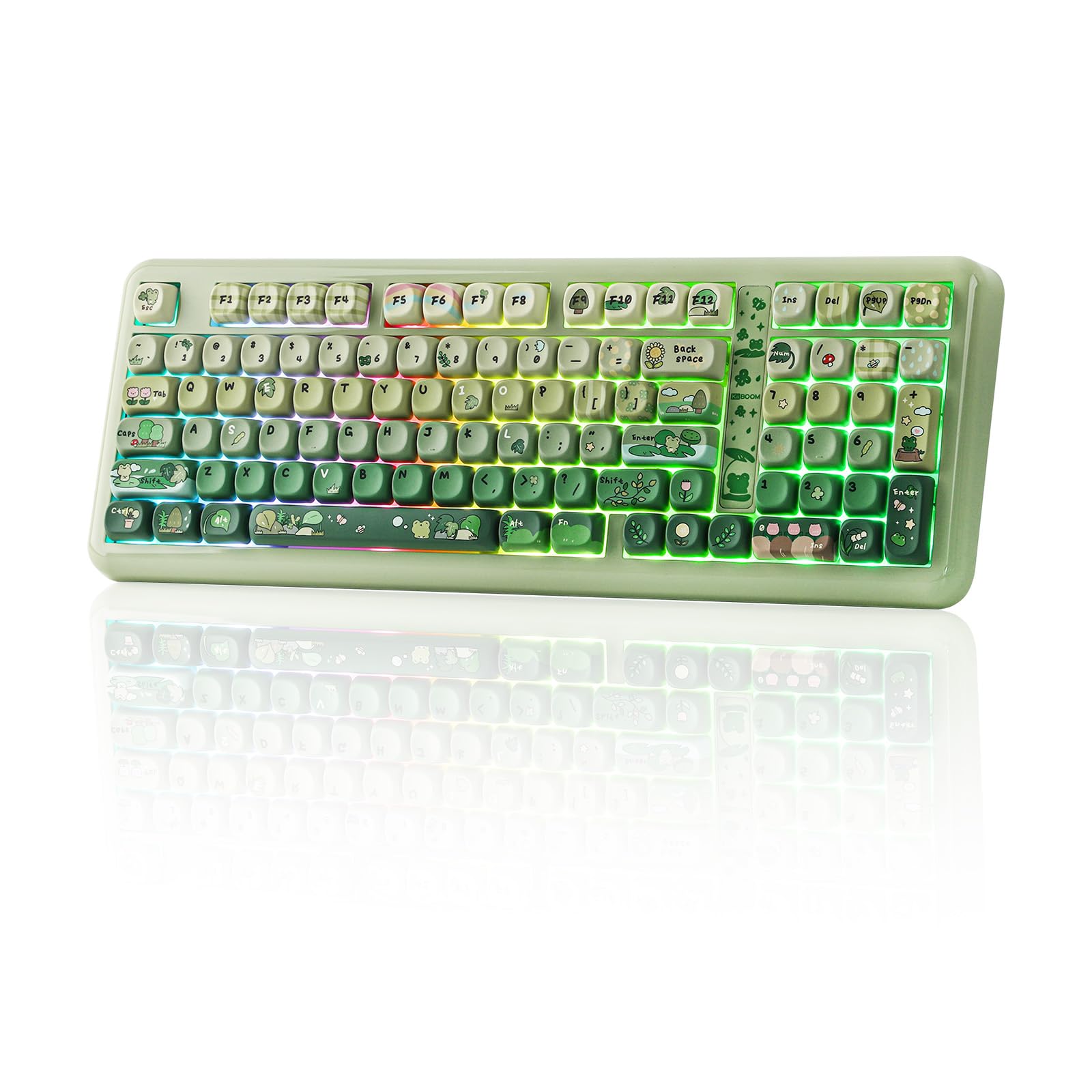 KiiBoom Phantom98 Lite 96% Wireless Mechanical Gaming Keyboard, VIA Programmable, Creamy Keyboard with Gasket, 8000mAh Battery, Hot Swap, RGB Backlits, NKRO for Win/Mac (Green, Mochi Switch)