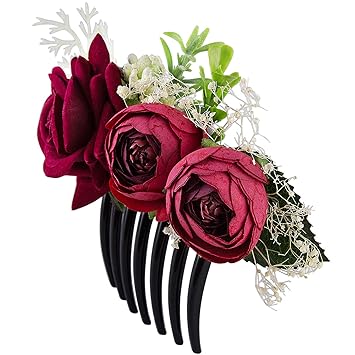 Crownguide Red Rose Flower Bridal Hair Combs Women Wedding Wedding