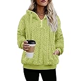Nirovien Womens Sherpa Pullover Oversized Fuzzy Hoodie Double Fleece Sweatshirts Fluffy Plaid Outerwear Warm Coats