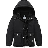TUNICCE Boy's Winter Coat Waterproof Puffer Jacket| Thicken Fleece Lining Warm Windbreak Hooded Down Parka for Kids