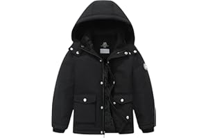 TUNICCE Boy's Winter Coat Waterproof Puffer Jacket| Thicken Fleece Lining Warm Windbreak Hooded Down Parka for Kids
