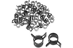 Rierdge 40 Pcs 1/4 ID Spring Band Type Clamps, 6mm Fuel Hose Clamps Fasteners, Black Spring Hose Clip for Fuel Hose Line Water Pipe Air Tube Silicone Hose, Fit 6.5-7.2mm OD Hose