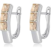 Stunning Austrian Crystal Leverback Earrings for Women 14K White Gold Plated Huggie Earrings Hypoallergenic Jewelry Gift