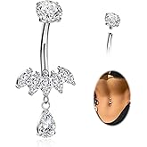 REVOLIA 14G G23 Solid Titanium Dangle Belly Button Ring for Women Teardrop Dangling Navel Ring Internally Threaded CZ Belly Navel Piercing Jewelry 10MM