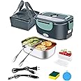 Dosevita Electric Lunch Box for Men 80W Heated lunch box 1.5L 304 Stainless Steel Heated Lunch Box for Men,12/24/110V Self Heating Lunch Box for Car Truck Work Lonchera Eléctrica Portátil (Green)