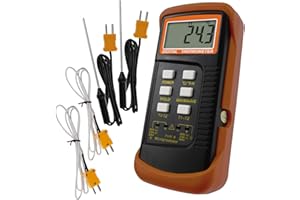 Thermocouple Thermometer Digital K Type Thermometer HVAC Thermometer Dual Temperature Meter with 4 Thermocouples, MAX/MIN/AVG