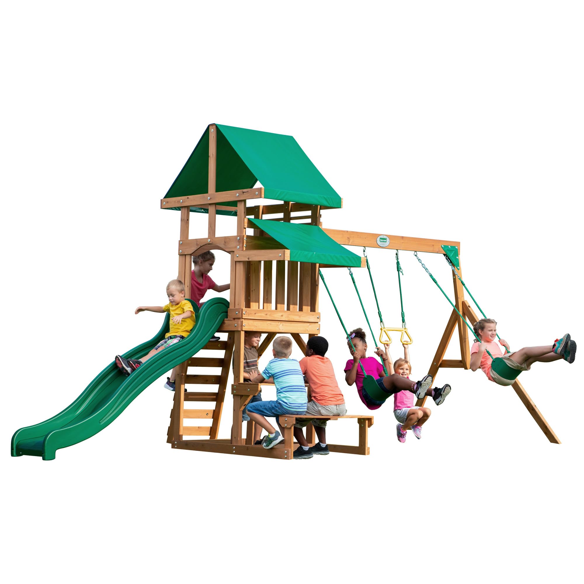 Photo 1 of Backyard Discovery Belmont All Cedar Wood Playset Swing Set Green