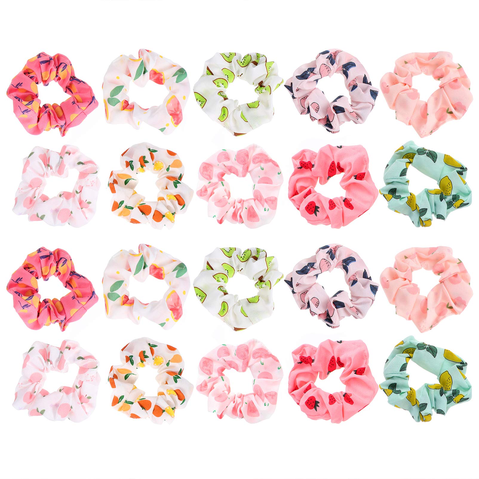 FRCOLOR 20pcs Hair Scrunchies Vintage Elastic Fruit Printed Hair Ties Scrunchy Hair Ropes Ponytail Holder Hair Accessories Gift for Women Girl