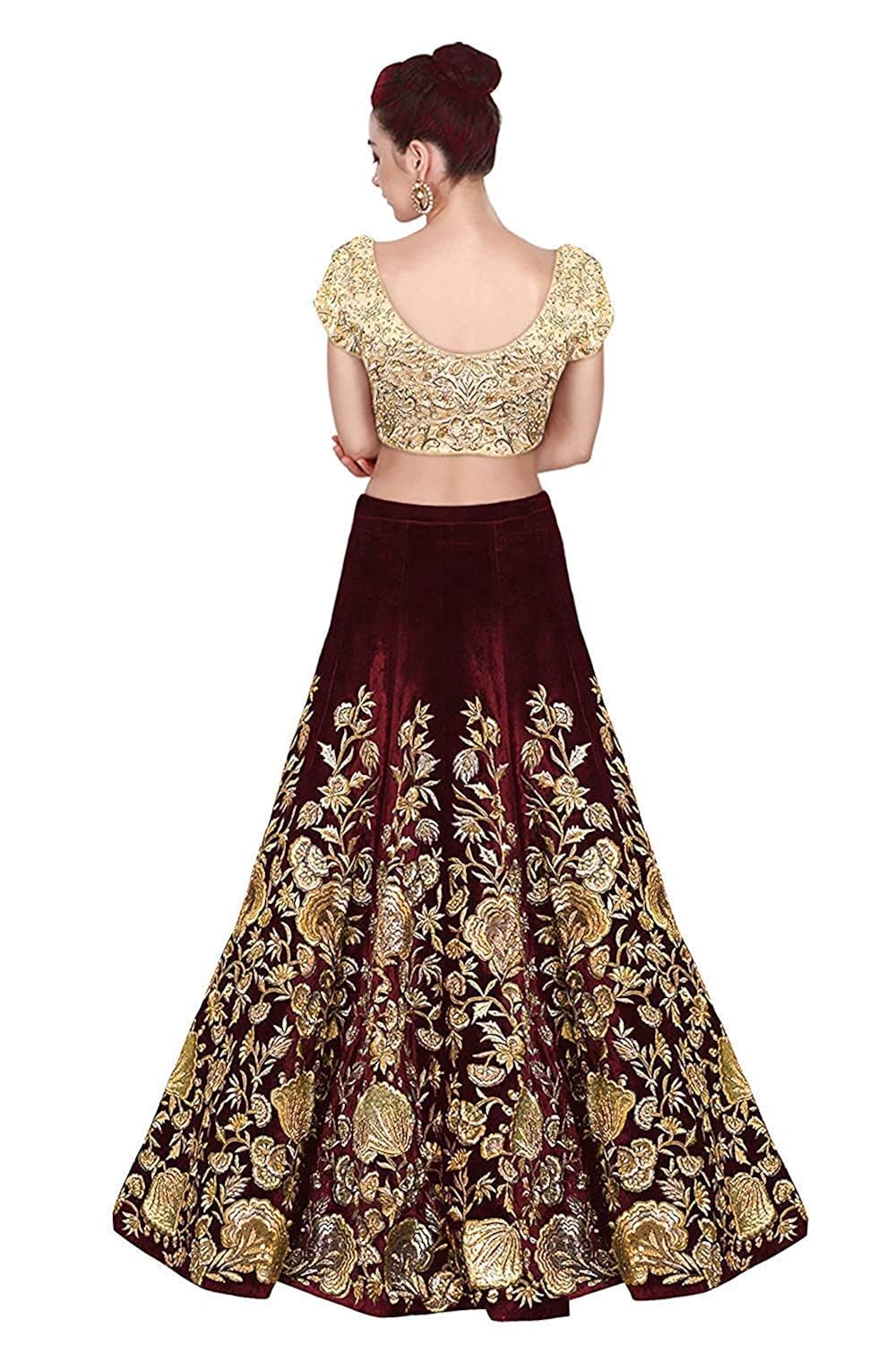women's velvet silk lehenga choli (maroon_ch2, free size)