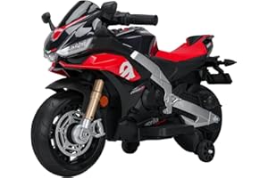 HEIMILI Aprilia Licensed Kids Electric Motorcycle for Ages 3+ with Training Wheels, Music & Bluetooth (Black)