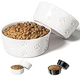 Ceramic Dog Bowl Set of 2 with Anti-Skid Base - 7.5" Wide x 3" Tall Ceramic Dog Bowls for Large Dogs - 6 Cup Capacity Food and Water Bowls for Dogs - Rubber Bottom Pet Bowl Set of 2 for Large Pets