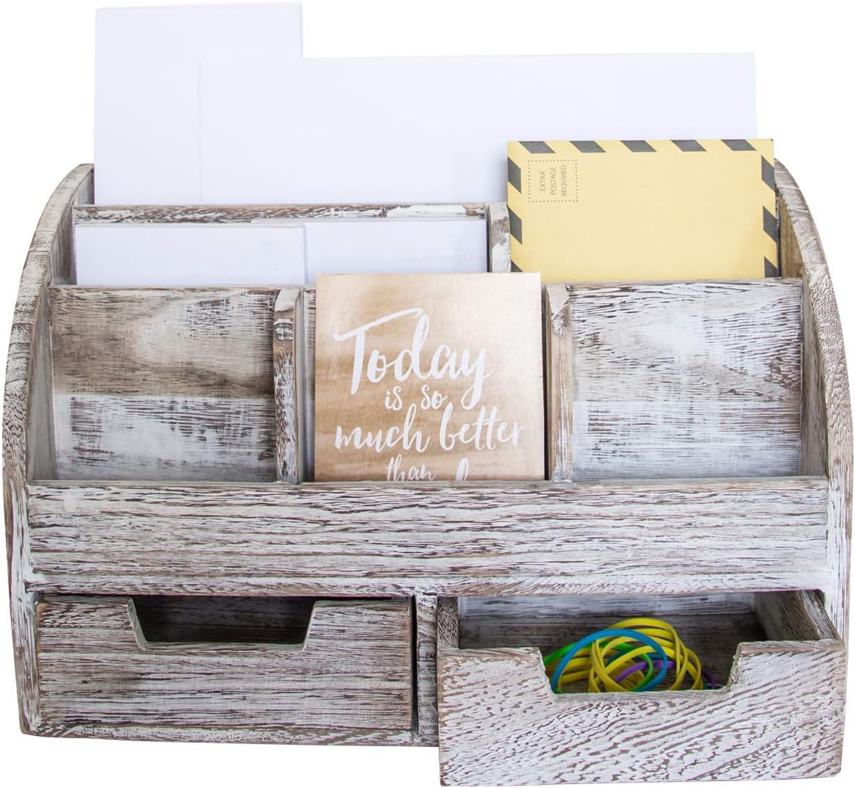 Rustic Wooden Desk Organizer for Home or Office Mail Rack