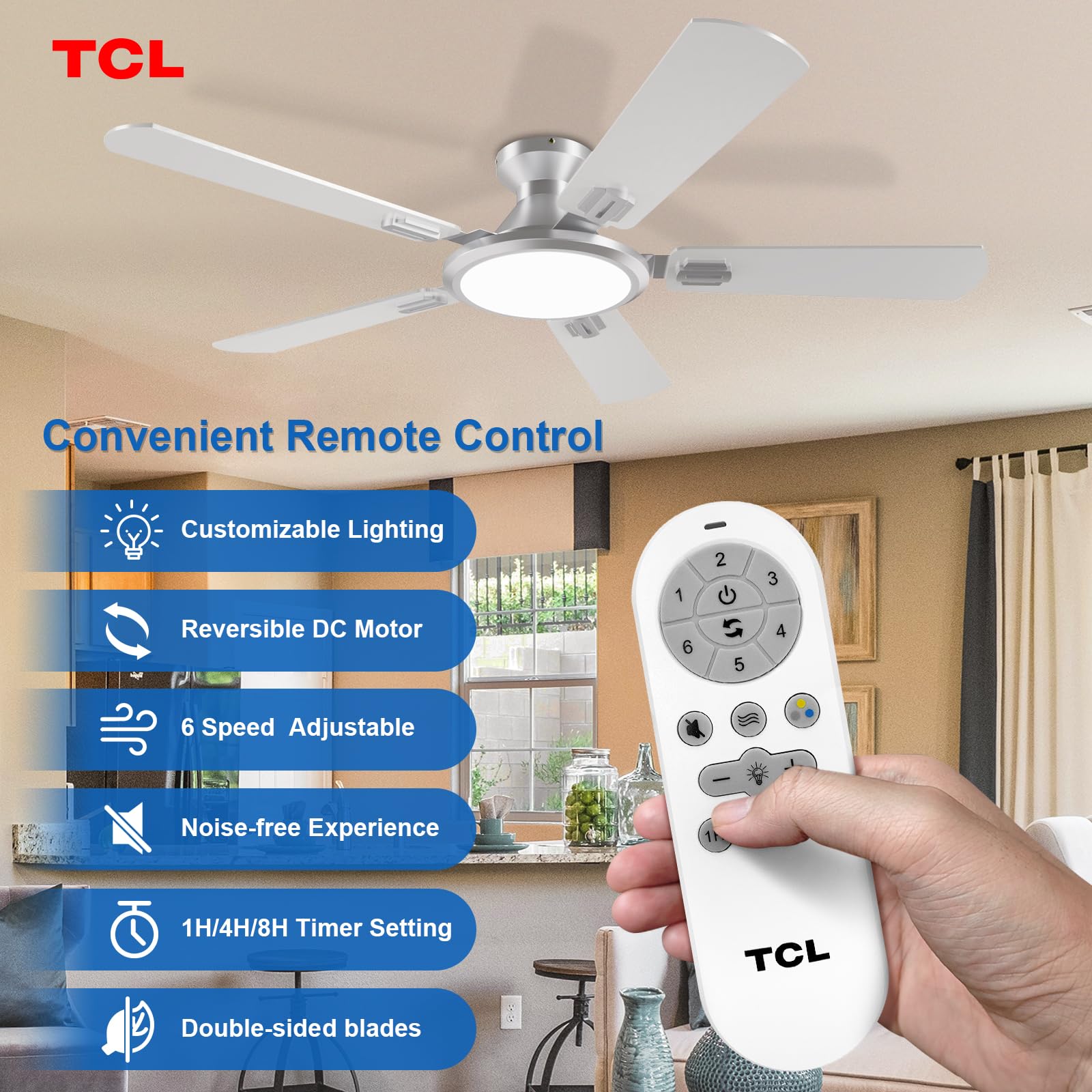 TCL Ceiling Fans with Lights, 52 Inch Low Profile