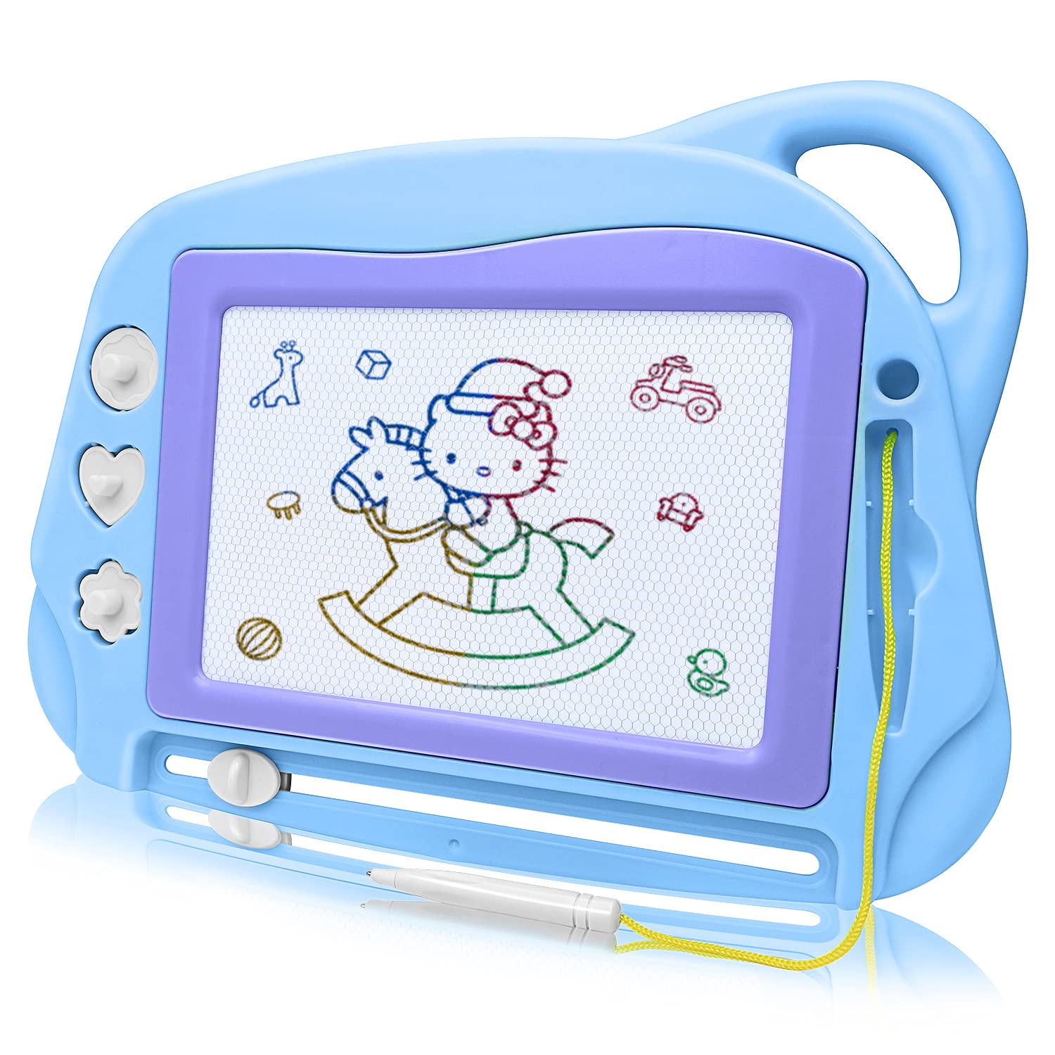 AiTuiTui Magnetic Drawing Doodle Board for Kids, Travel Size Colorful Writing Tablet-Mini Erasable Etch Sketching Pad Educational Toys for Toddlers 3 4 5- Blue