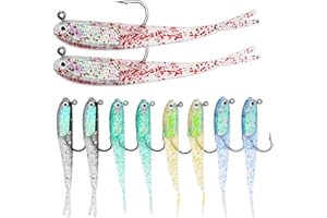 GENIBABY 10 Pcs Pre-Rigged Jig Head Soft Fishing Lures kit, Flexible X-Tail Soft Plastic Swimbaits Special Tail Fishing Bait for Bass Trout Fishing for Freshwater Saltwater