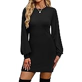 OFEEFAN Sweater Dresses for Women 2025 Fall Winter Puff Long Sleeve Crewneck Bodycon Fleece Ribbed Pullover Fashion Clothing