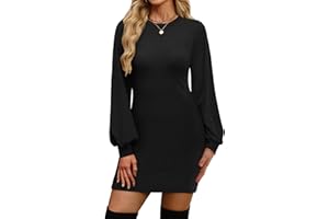 OFEEFAN Sweater Dresses for Women 2025 Fall Winter Puff Long Sleeve Crewneck Bodycon Fleece Ribbed Pullover Fashion Clothing