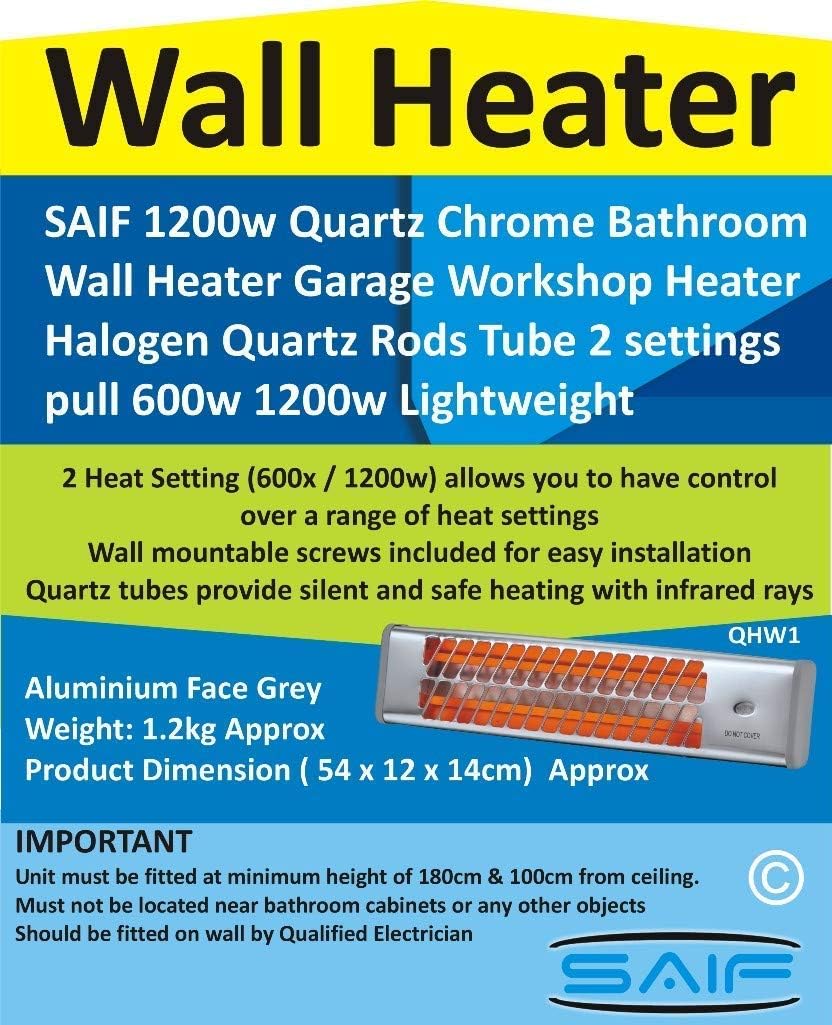 myAIMS Bathroom Patio Wall Heater 1200w Quartz Chrome Sliver Suitable