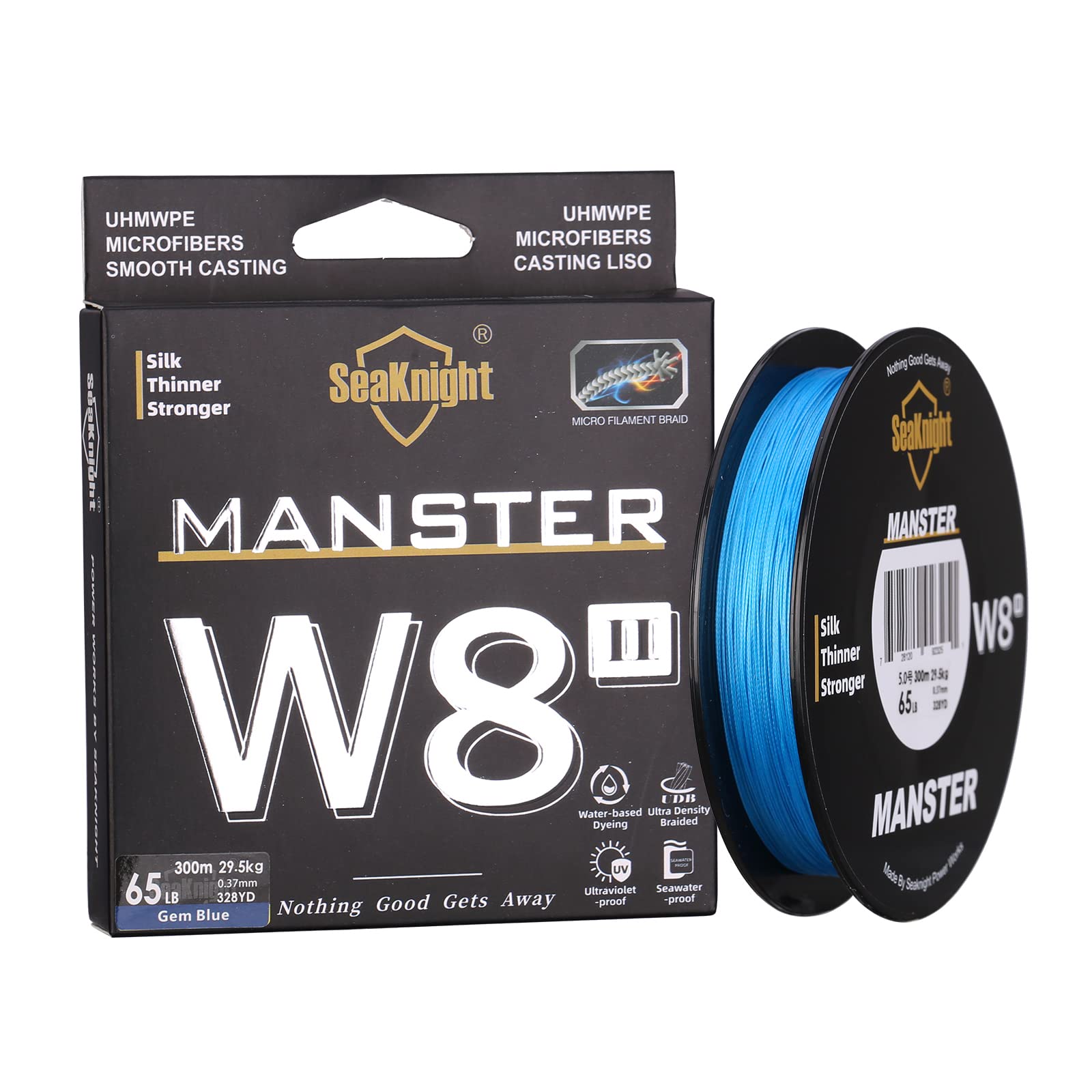 Seaknight W8 II 8 Strands Braided Lines 300M Smooth PE Braid Multifilament Wire Carp Fishing Lines Double Coating UV-proof Saltwater-proof Fishing Line for Sea Fishing 15-100LB