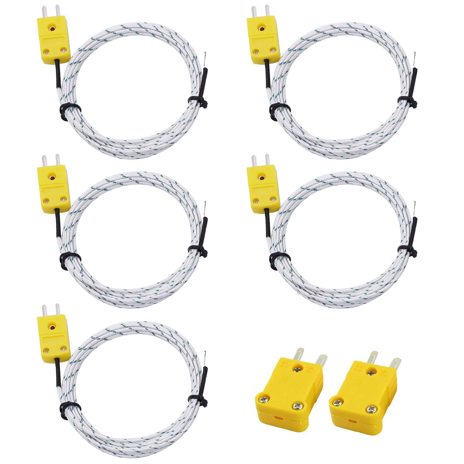Youmile 5PCS K-Type Mini-Connector Thermocouple Temperature Probe 3M/9.8ft Wire Measure Range -50~400 °C（-58~752℉）for TM902C/ TES1310 Thermometer with 2PCS Thermocouple Plug