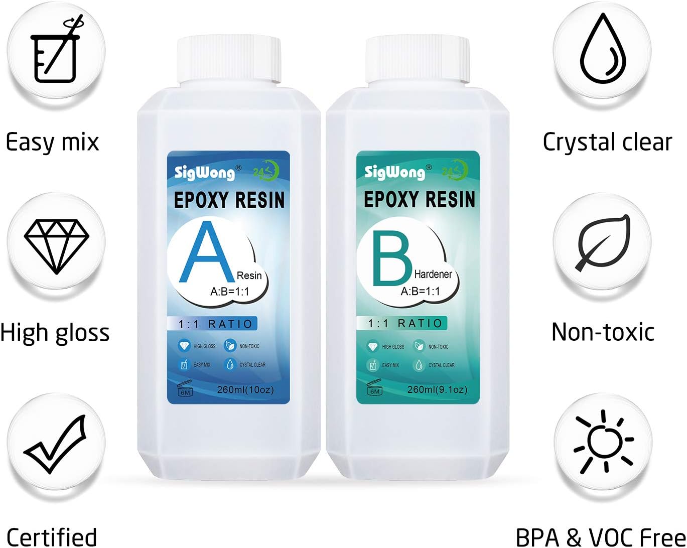 Epoxy Resin Clear Crystal Coating Kit 19.1oz - 2 Part Casting Resin for Art, Craft, Jewelry Making, River Tables, Bonus Gloves, Measuring Cup, wooden sticks and Dropper: Home Improvement