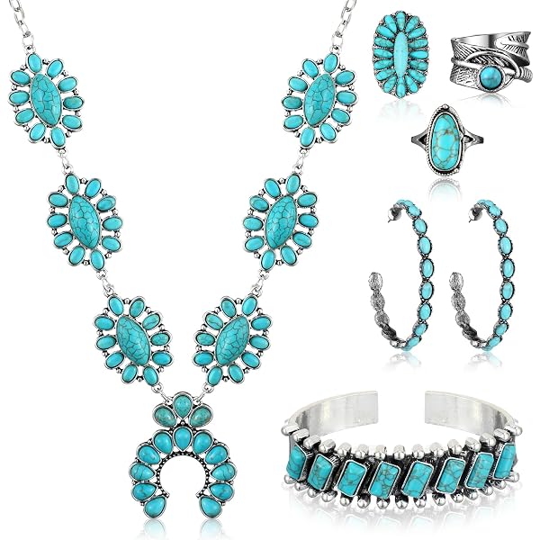 Amazon.com: Landical 4 Pcs White Turquoise Concho Chain Belt  display picture 3