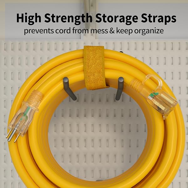 POWGRN 50 FT 12/3 OUTDOOR EXTENSION CORD WATERPROOF HEAVY DUTY WITH LIGHTED INDICATOR END 12 GAUGE 3 PRONG, FLEXIBLE COLD-RESISTANT LONG POWER CORD OUTSIDE, 15AMP 1875W SJTW YELLOW ETL LISTED