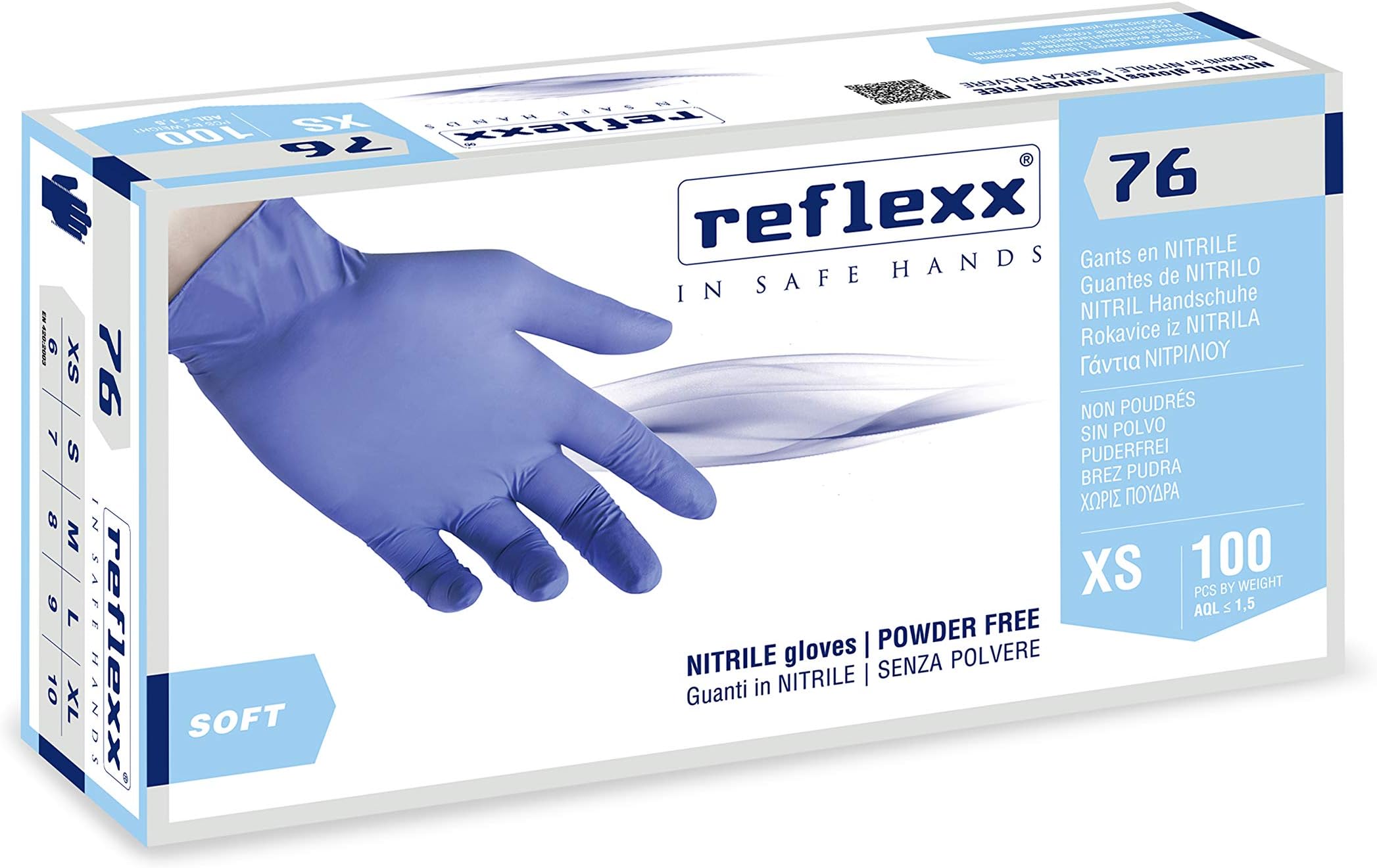 Reflexx R76/S Powder nitrile gloves, gr3, 5 Size S, Light Blue (Pack of 100)