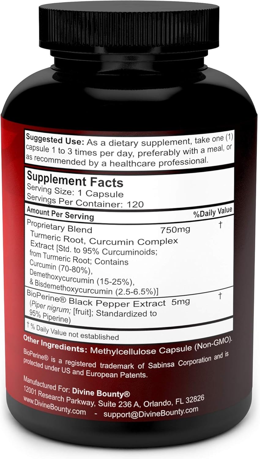 Turmeric Curcumin with BioPerine Black Pepper Extract - 755mg per Capsule, 120 Veg. Capsules - GMO Free Tumeric, Standardized to 95% Curcuminoids for Maximum Potency: Health & Personal Care