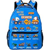 NASIAN Truck Excavator School Backpack for Boys Kids Girls Adjustable Strap Waterproof 16 inch School BookBag Outdoor Daypack