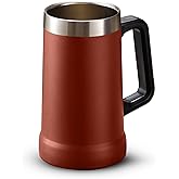 KooK Beer Stein, Stainless Steel Coffee Mug, Tumbler with Thermal Vacuum Insulation, Double Walled Drinking Cup, Large Handle, Shatterproof, Dark Terracotta, 23.7 oz
