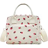 Beurlike Insulated Lunch Bag for Women Men Large Corduroy Cute Portable Leakproof Reusable Cooler Tote Lunch Bags for Work Picnic Beach(Strawberry Beige)