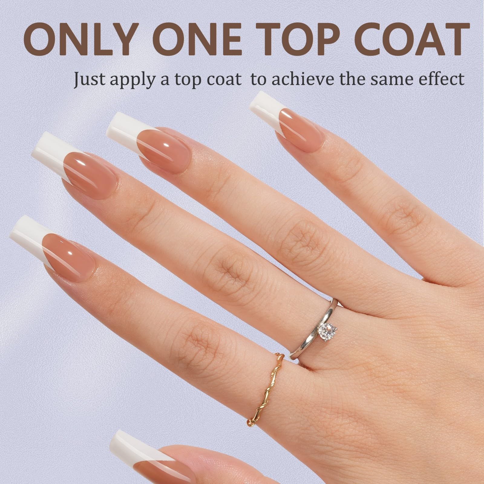 Misssix French Gel Nail Tips, 240Pcs French Tip Press on Nails Long Square Brown, No Need to File 3 in 1 Tips Pre-lasting, Fake Nails for Nail Art DIY 15 Sizes - Image 2