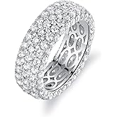 Barzel Women's Wide Eternity Ring Wedding Band - 18k White or Rose Gold Plated Wide Band Cubic Zirconia Eternity Ring