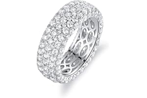 Barzel Women's Wide Eternity Ring Wedding Band - 18k White or Rose Gold Plated Wide Band Cubic Zirconia Eternity Ring