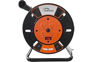 HONDERSON HONDERSO Orange Open Extension Cord Reel - Hand Wind Retractable Extension Cord Storage Reel with 4-Grounded Outlets for 12 14 16 AWG Extension Cable,13A Circuit Breaker,ETL Listed
