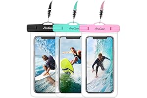 ProCase Universal Waterproof Pouch up to 7", Cellphone Dry Bag Underwater Case for iPhone 15 14 13 Pro Max 12 11 Xs XR 8 Plus Mini, Galaxy S23 S22 S21 Ultra Pixel -3 Pack, Teal/Pink/Black