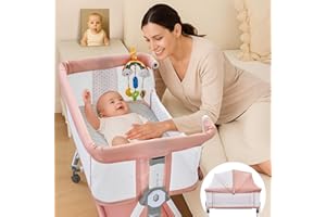 Madewell Living Baby Bassinet Bedside Sleeper, 4-in-1 Baby Bassinet with Wheels, 6-Height Adjustable Crib with Breathable Mes