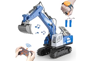 Coplus RC Excavator Gesture Sensing Toy for Boys 5-7 Year Old, Birthday Gift Ideas for Kids 6-12 8 9 10 11 yrs Boys, Remote Control Excavator Toys with Metal Shovel, Lights, Sounds 2.4Ghz