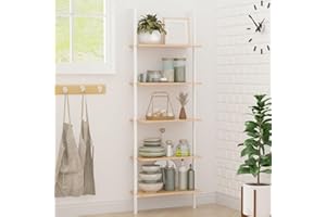 SogesHome 5-Tier Industrial Wall-Mounted Ladder Shelf - Modern Bookshelf with Metal Frame for Organizing Plants, Flowers, and Books in Kitchen, Living Room, Bedroom, or Office