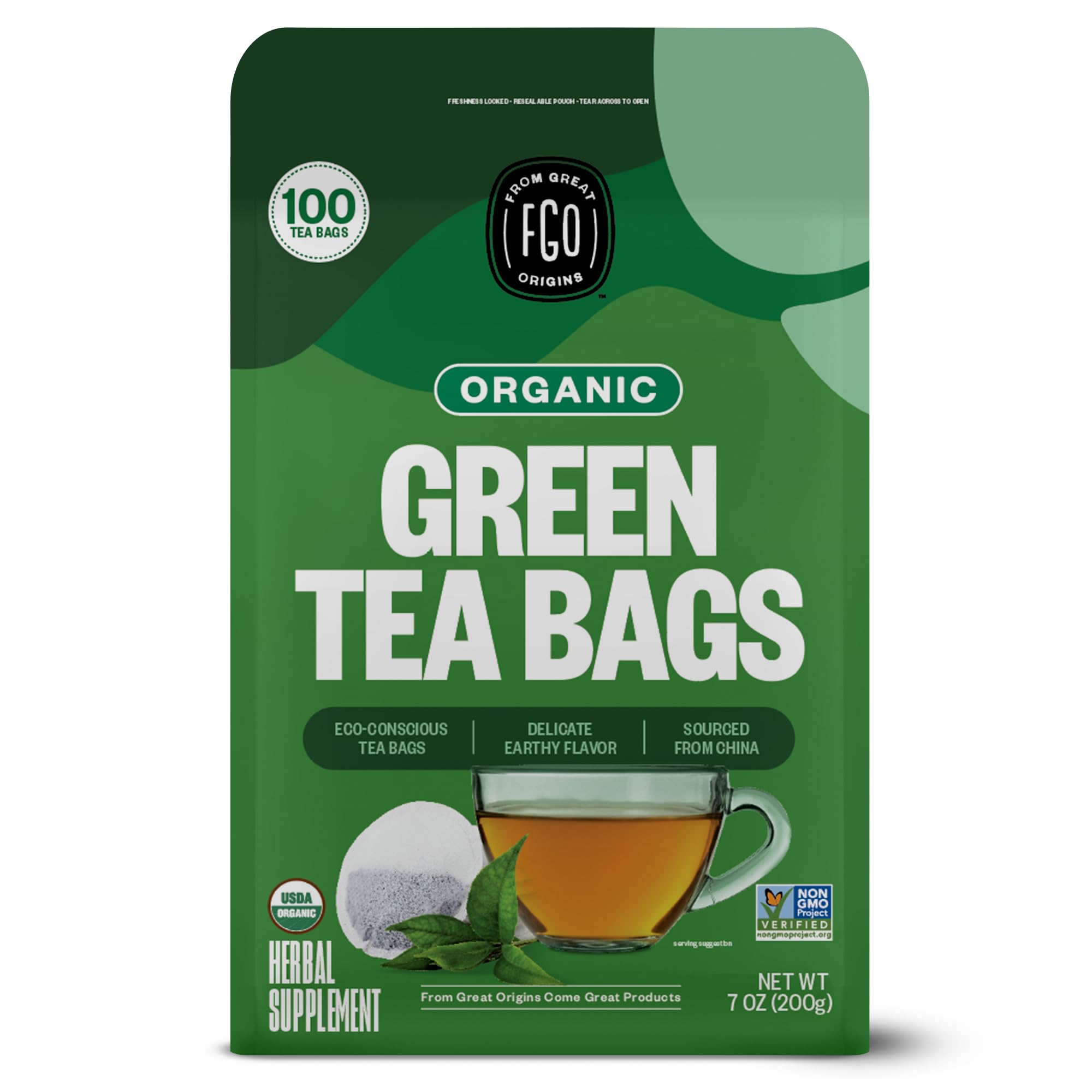 FGO Organic Green Tea, 100 Count Eco-Conscious Tea