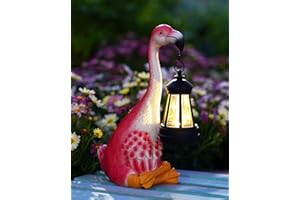 Goodeco Flamingo Statue with Solar Lantern - Artistic Pink Flamingo Decor for Outdoor Garden & Home, Flamingo Gifts for Women - Flamingo Lamp with Solar Lights Outdoor